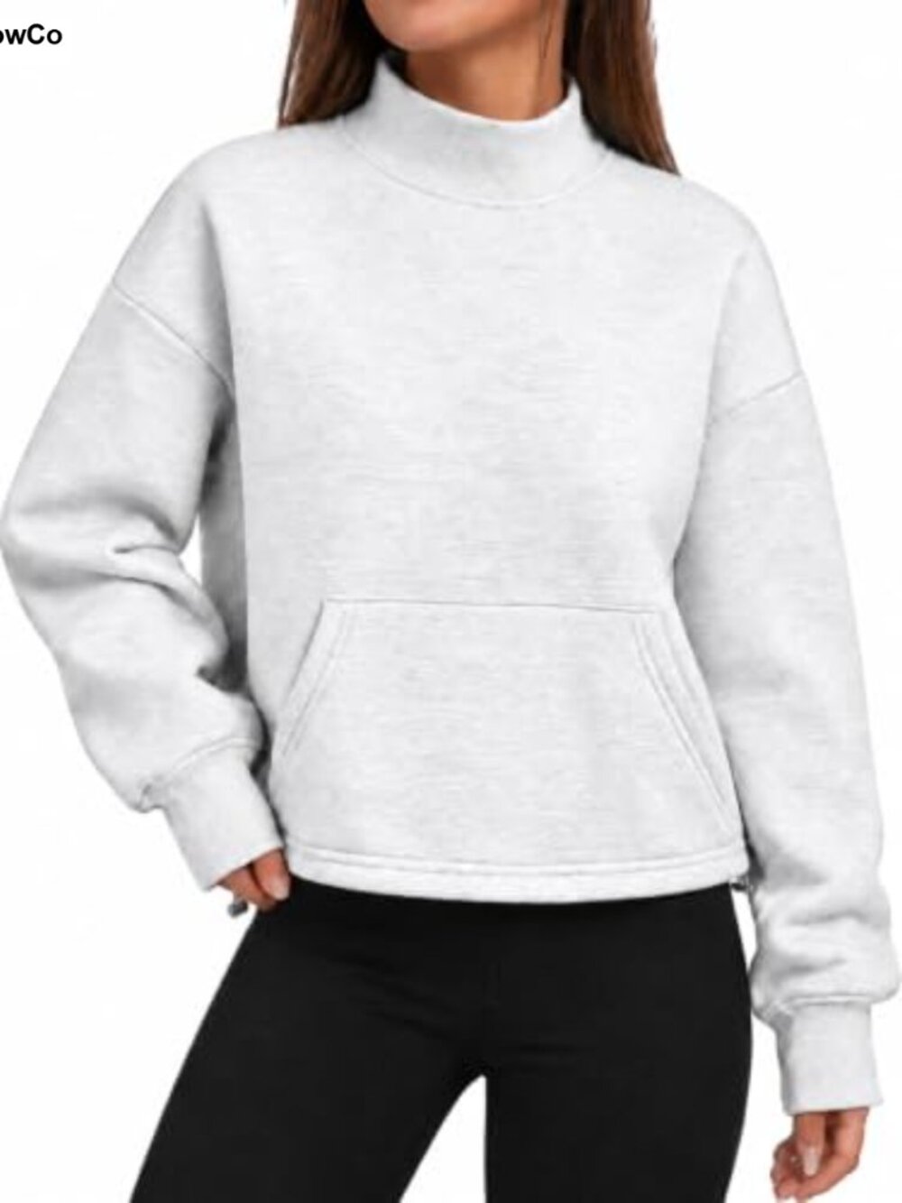 Women Mock Neck Crop Sweatshirt Fleece Lined Pullover